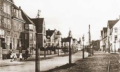 Historisk optagelse af 'Mürwiker Strasse' i Flensborg omkring 1914